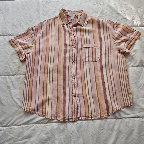 Stars Above Women's Striped Button Down Shirt - Pink and Cream - Picture 1 of 4